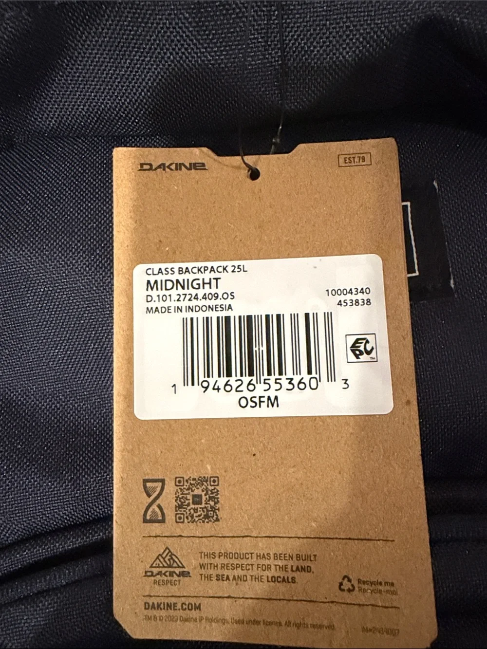 Dakine Midnight Navy Class 25 L Backpack/NWT
